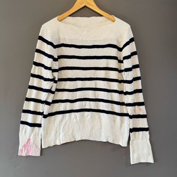 Chaps Ralph Lauren Women’s Striped Knit Sweater Size XL Wide Neck Cotton Blend - Picture 1 of 10
